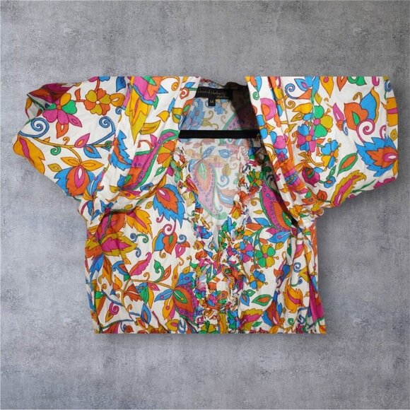 House of Harlow 1960 Nicole Richie Boho Paisley Mini Dress Medium Colorful Puff - Picture 16 of 16